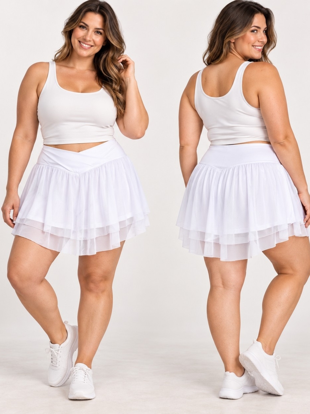 White Tenniscore Athleisure Layered Mesh Skort XL NWT